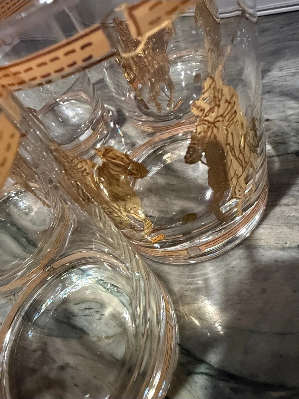 Set of Five Equestrian Polo on The Rocks Glasses Barware Culver 22 Karat Gold
